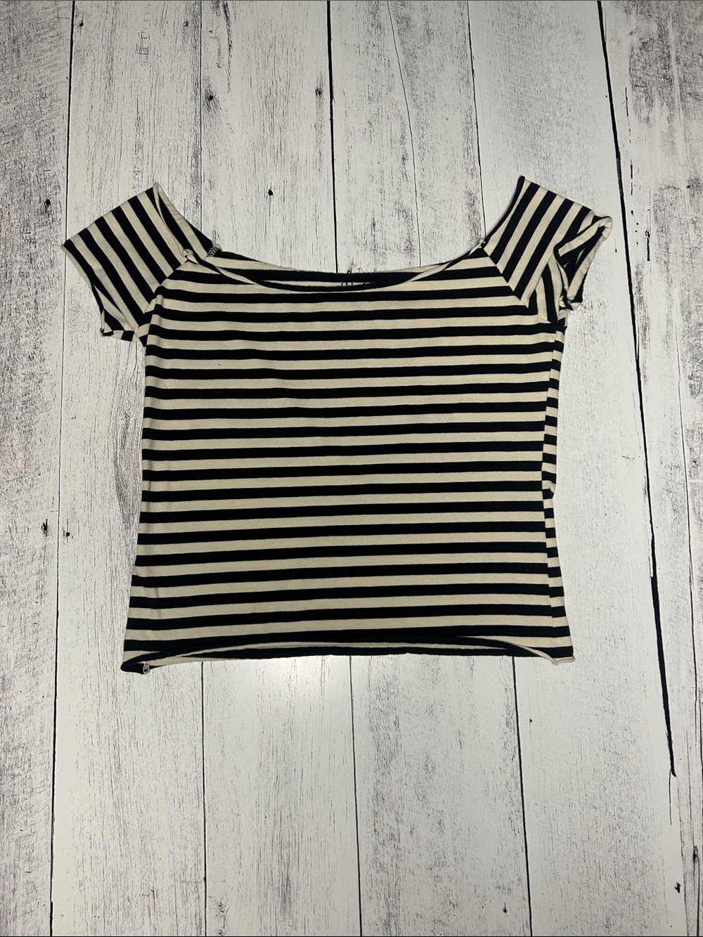 PacSun Black and White Striped Off-Shoulder Crop Top